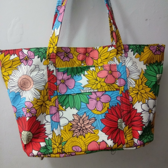 CHOCOLATE NEW YORK EUC FORAL TOTE BAG ZIPPER CLOSURE BEAUTIFUL COLORS VERY CLEAN - Picture 13 of 13